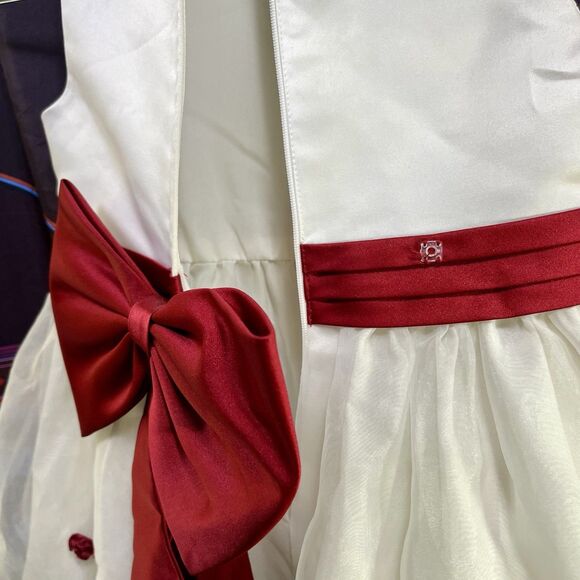 DAVIDS BRIDAL Ivory Satin Tulle Red Rose Detail Formal Dress Girls Size 4 - Picture 7 of 13